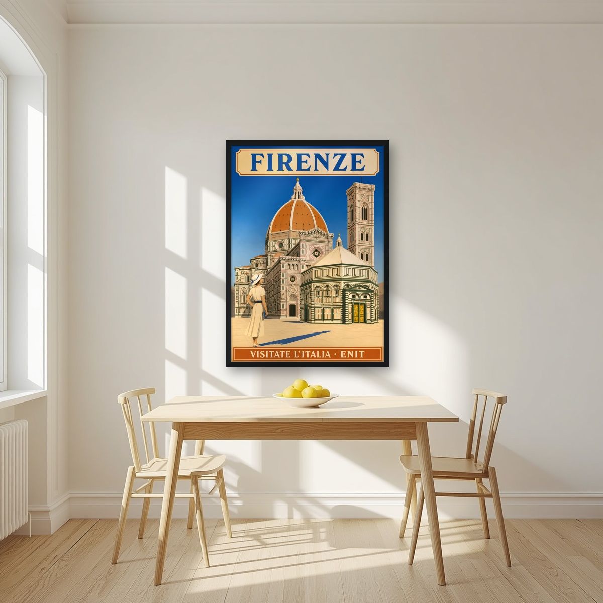 Il Duomo — Firenze art print, in a black frame, styled in a kitchen