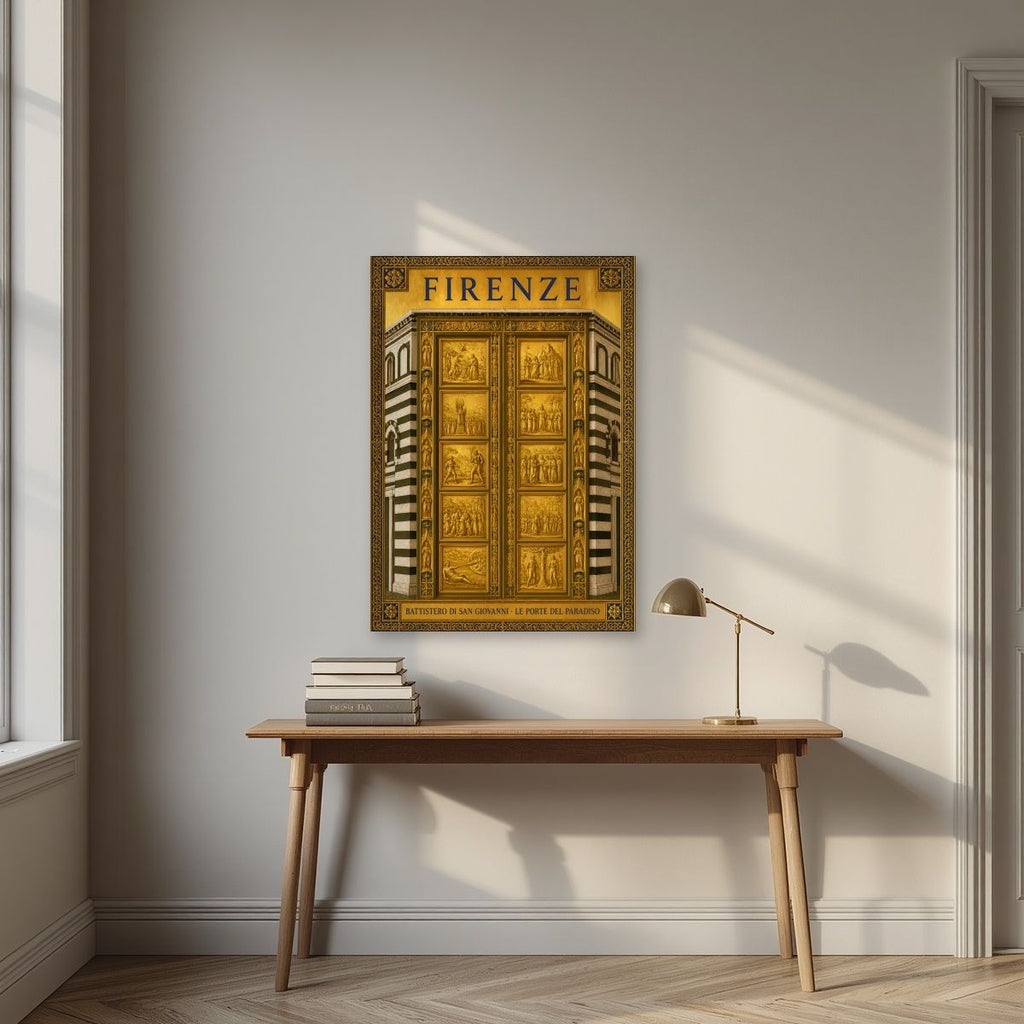 Le Porte Del Paradiso — Firenze art print, unframed poster, styled in a desk