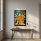 Palazzo Vecchio — Firenze art print, in a black frame, styled in a desk