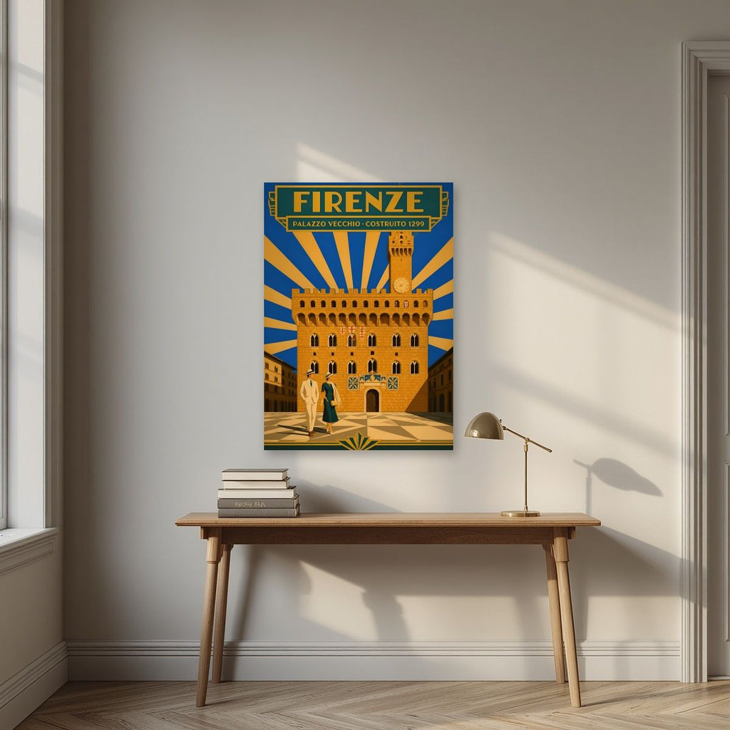 Palazzo Vecchio — Firenze art print, unframed poster, styled in a desk