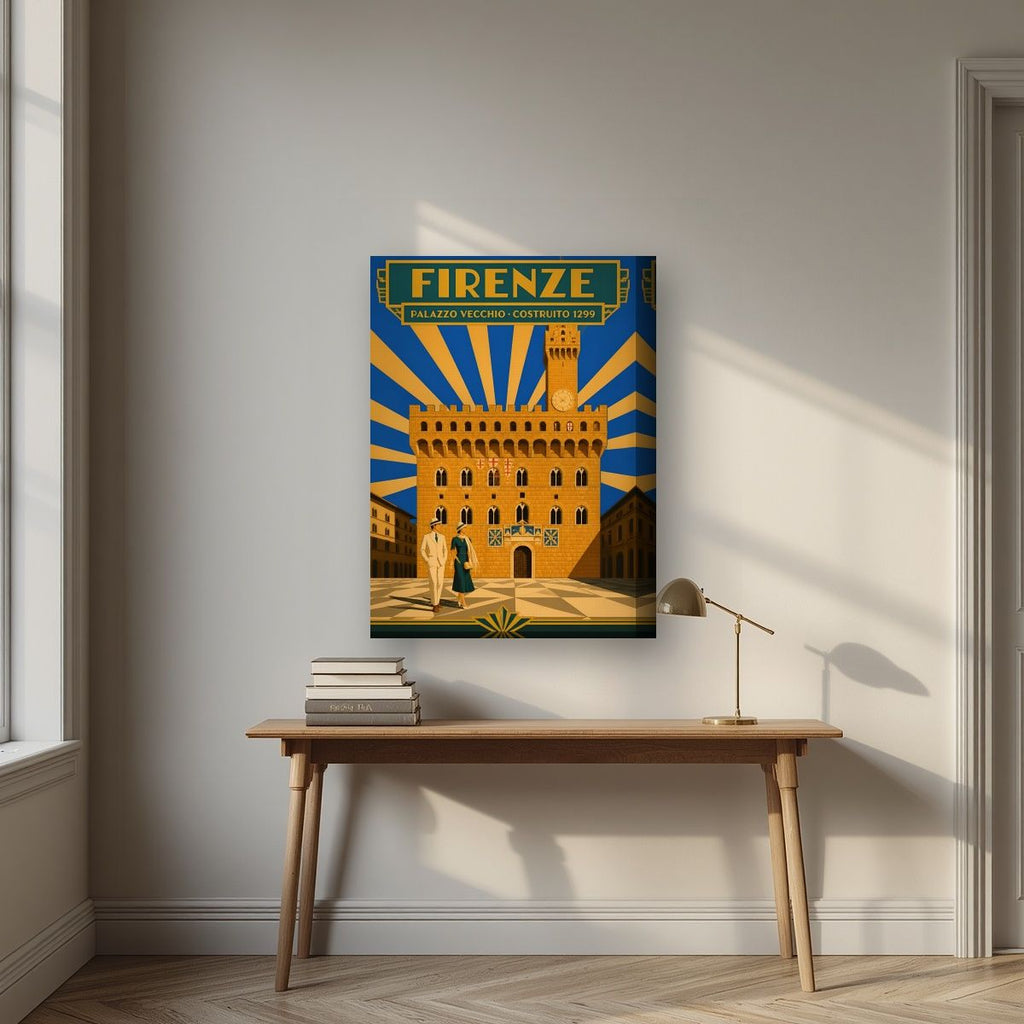 Palazzo Vecchio — Firenze art print, on thick canvas, styled in a desk