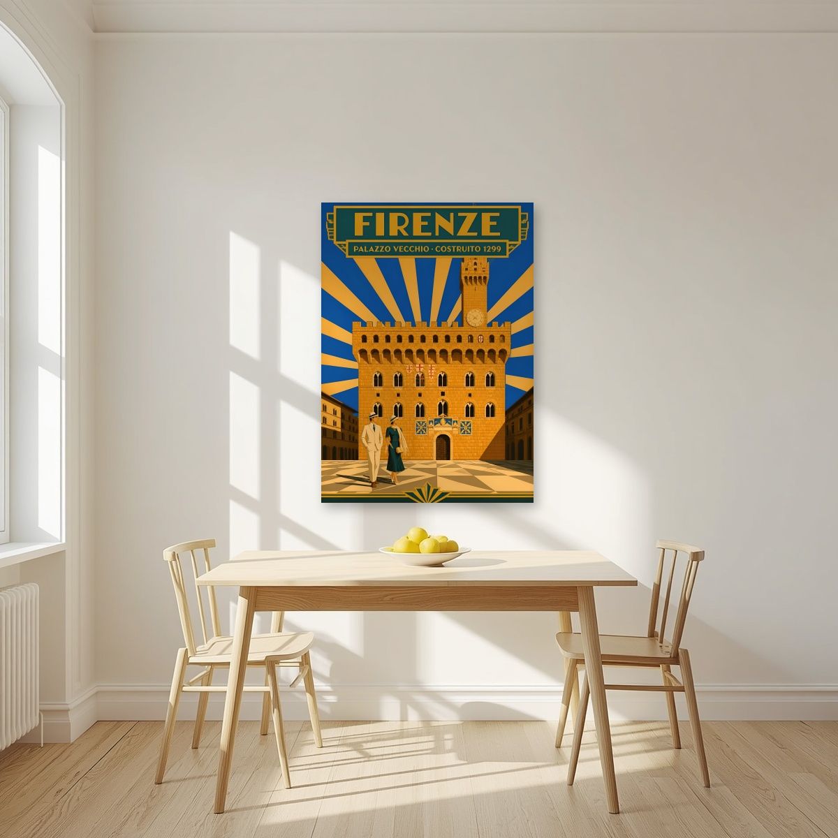 Palazzo Vecchio — Firenze art print, unframed poster, styled in a kitchen