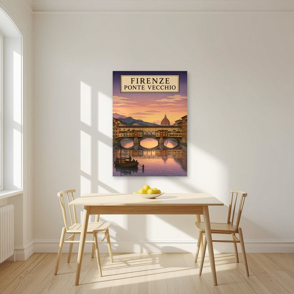 Ponte Vecchio — Firenze art print, unframed poster, styled in a kitchen