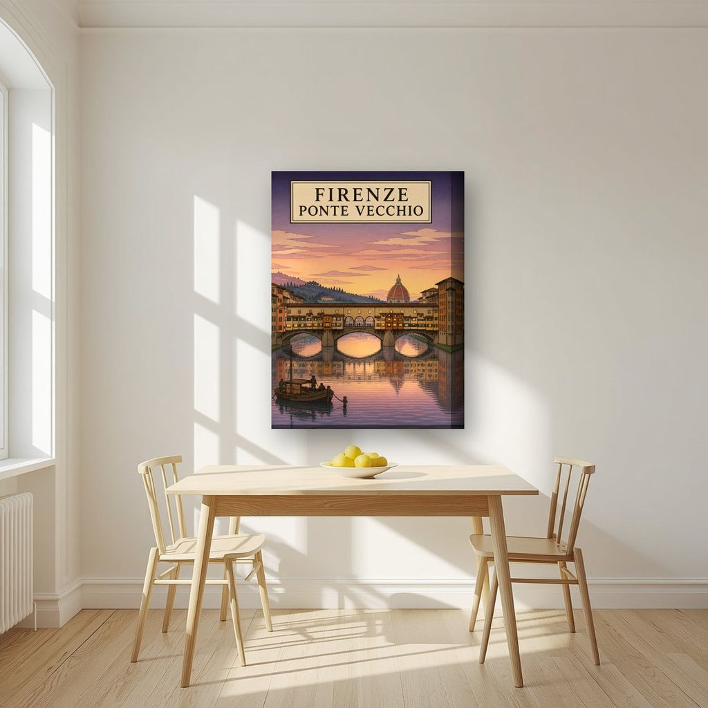 Ponte Vecchio — Firenze art print, on thick canvas, styled in a kitchen
