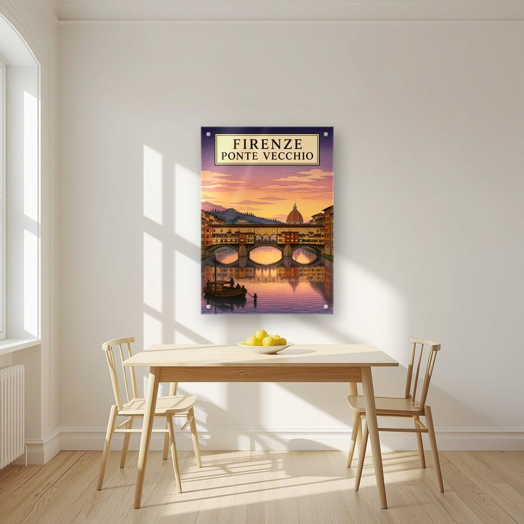 Ponte Vecchio — Firenze art print, as an acrylic print, styled in a kitchen
