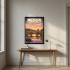 Ponte Vecchio — Firenze art print, in a black frame, styled in a desk