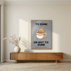 To Dunk Or Not To Dunk – Brolly Grey art print, in an oak frame, styled in a living room