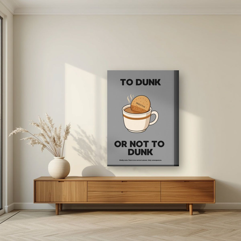 To Dunk Or Not To Dunk – Brolly Grey art print, on thick canvas, styled in a living room