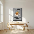 To Dunk Or Not To Dunk – Brolly Grey art print, in a black frame, styled in a kitchen