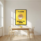 To Dunk Or Not To Dunk – Custard Cream art print, in a black frame, styled in a kitchen