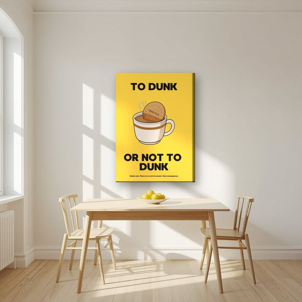 To Dunk Or Not To Dunk – Custard Cream art print, on slim canvas, styled in a kitchen