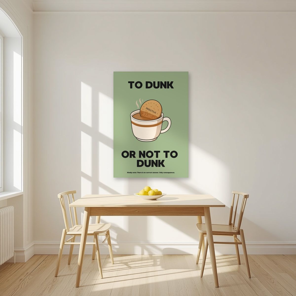 To Dunk Or Not To Dunk – Garden Sage art print, unframed poster, styled in a kitchen
