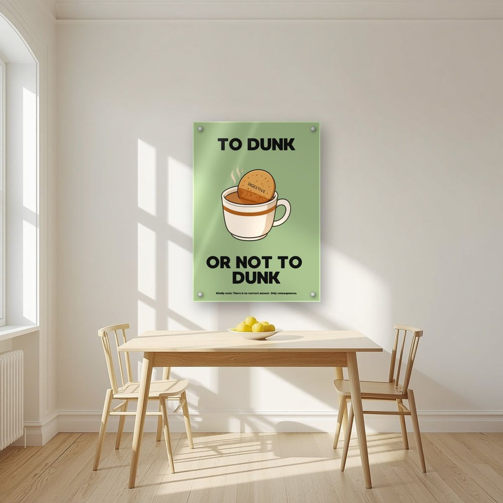 To Dunk Or Not To Dunk – Garden Sage art print, as an acrylic print, styled in a kitchen