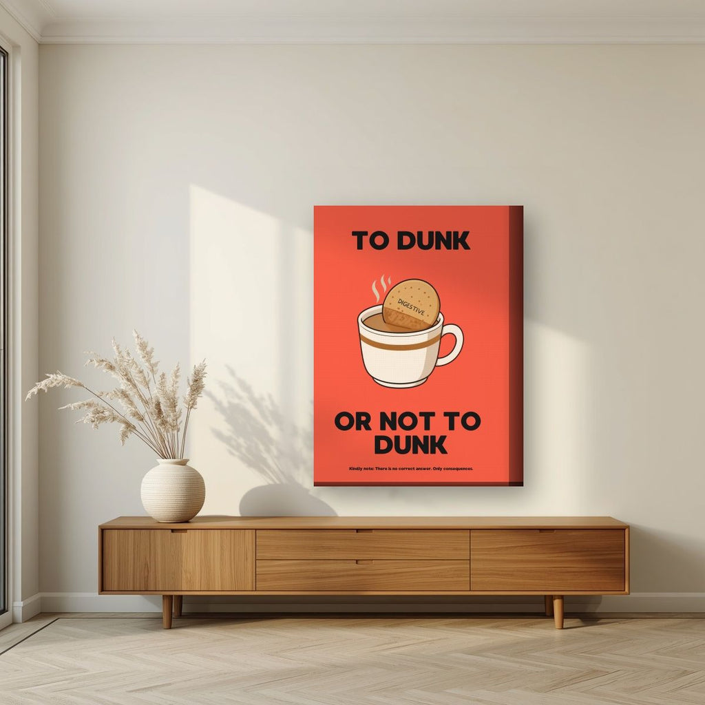 To Dunk Or Not To Dunk – Jammie Red art print, on thick canvas, styled in a living room