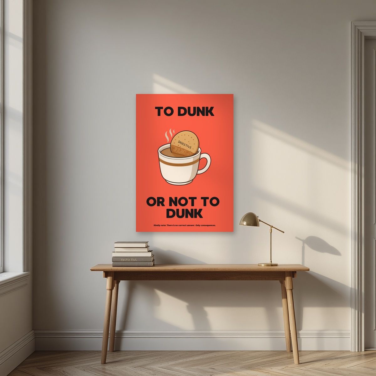 To Dunk Or Not To Dunk – Jammie Red art print, unframed poster, styled in a desk
