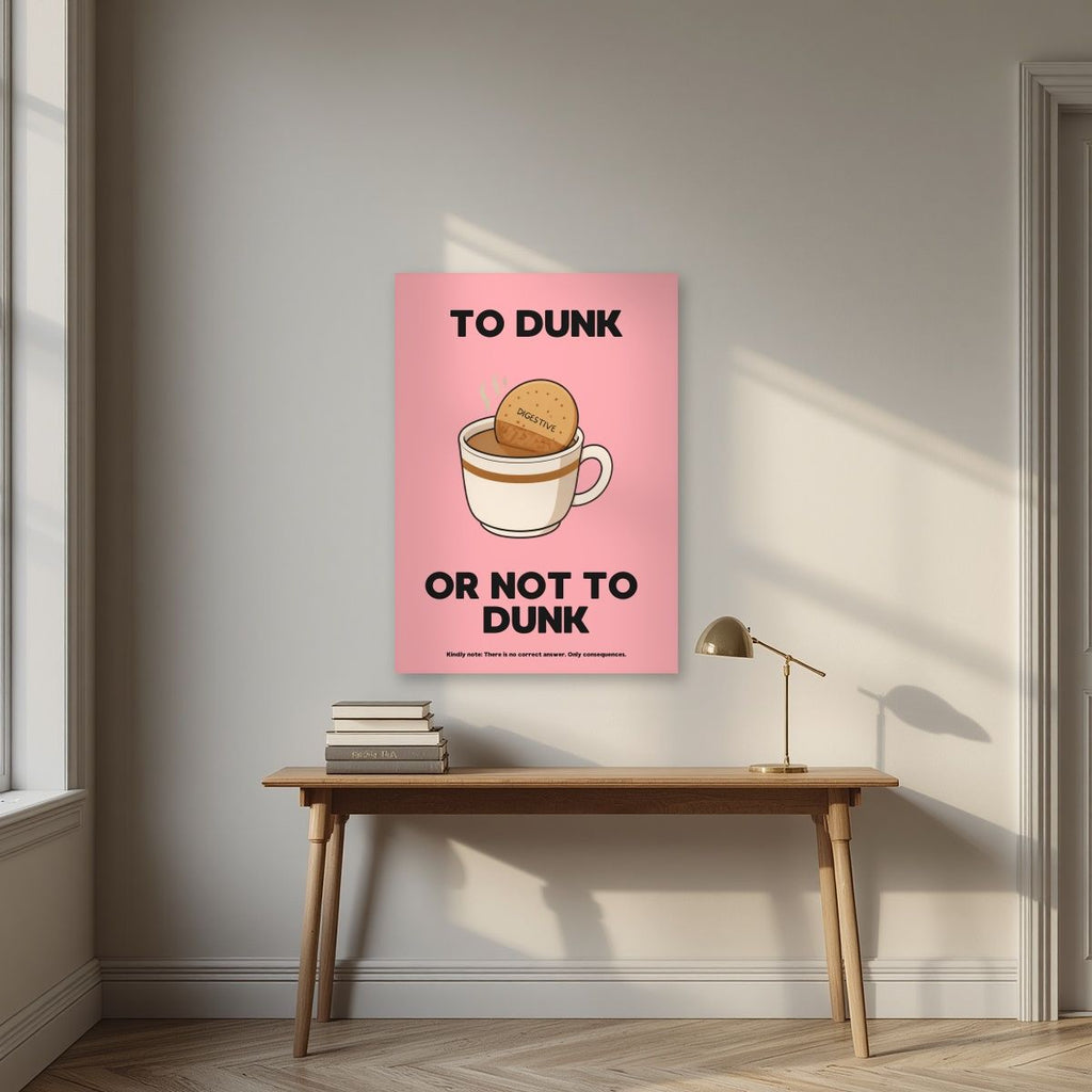 To Dunk Or Not To Dunk – Pink Wafer art print, unframed poster, styled in a desk