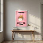 To Dunk Or Not To Dunk – Pink Wafer art print, in a white frame, styled in a desk