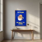 To Dunk Or Not To Dunk – Teatime Navy art print, in an oak frame, styled in a desk