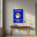 To Dunk Or Not To Dunk – Teatime Navy art print, as an acrylic print, styled in a desk
