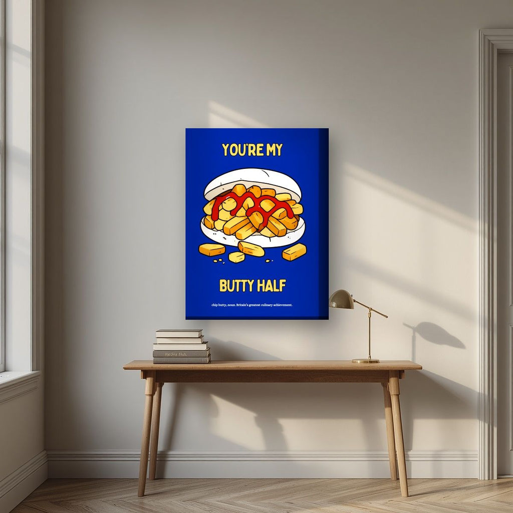 You're My Butty Half – Deckchair Blue art print, on thick canvas, styled in a desk