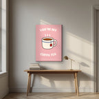 You're My Cuppa Tea – Battenberg Pink art print, on slim canvas, styled in a desk