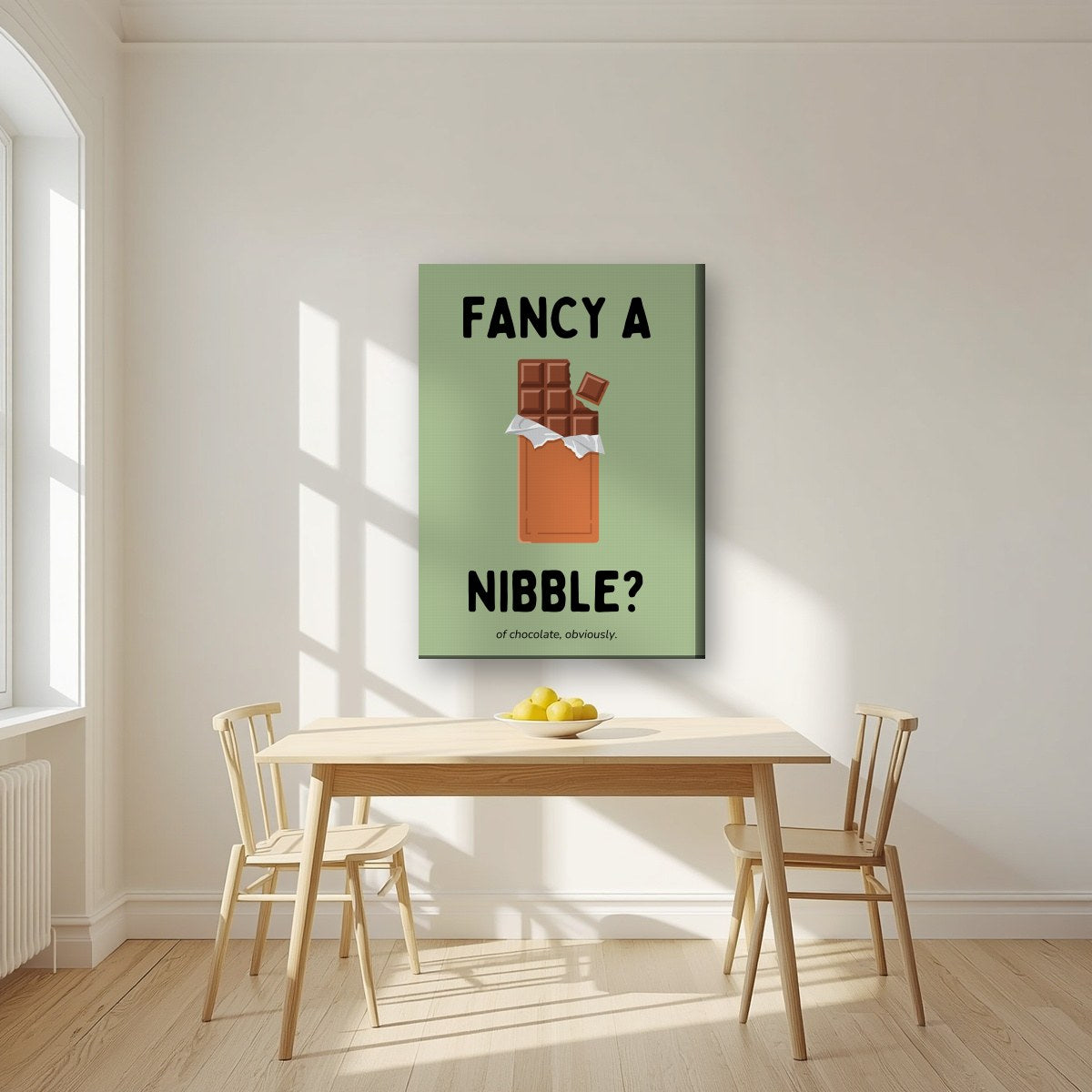 Fancy a Nibble – Allotment Sage art print, on slim canvas, styled in a kitchen