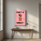 Fancy a Nibble – Candyfloss Pink art print, on thick canvas, styled in a desk