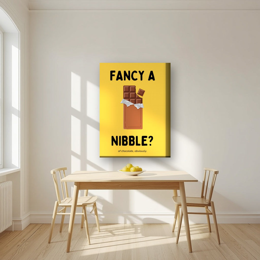 Fancy a Nibble – Chippy Gold art print, on thick canvas, styled in a kitchen