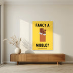 Fancy a Nibble – Chippy Gold art print, unframed poster, styled in a living room
