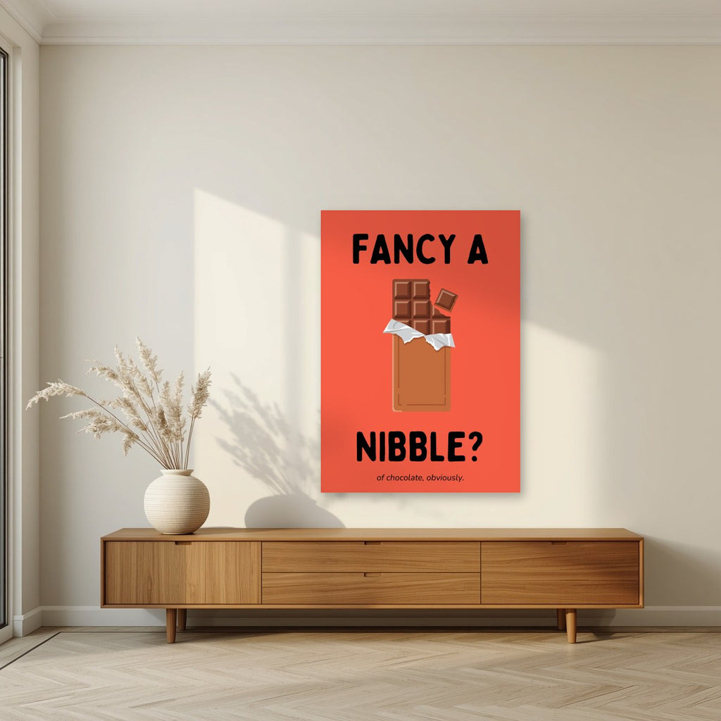 Fancy a Nibble – Ketchup Coral art print, unframed poster, styled in a living room
