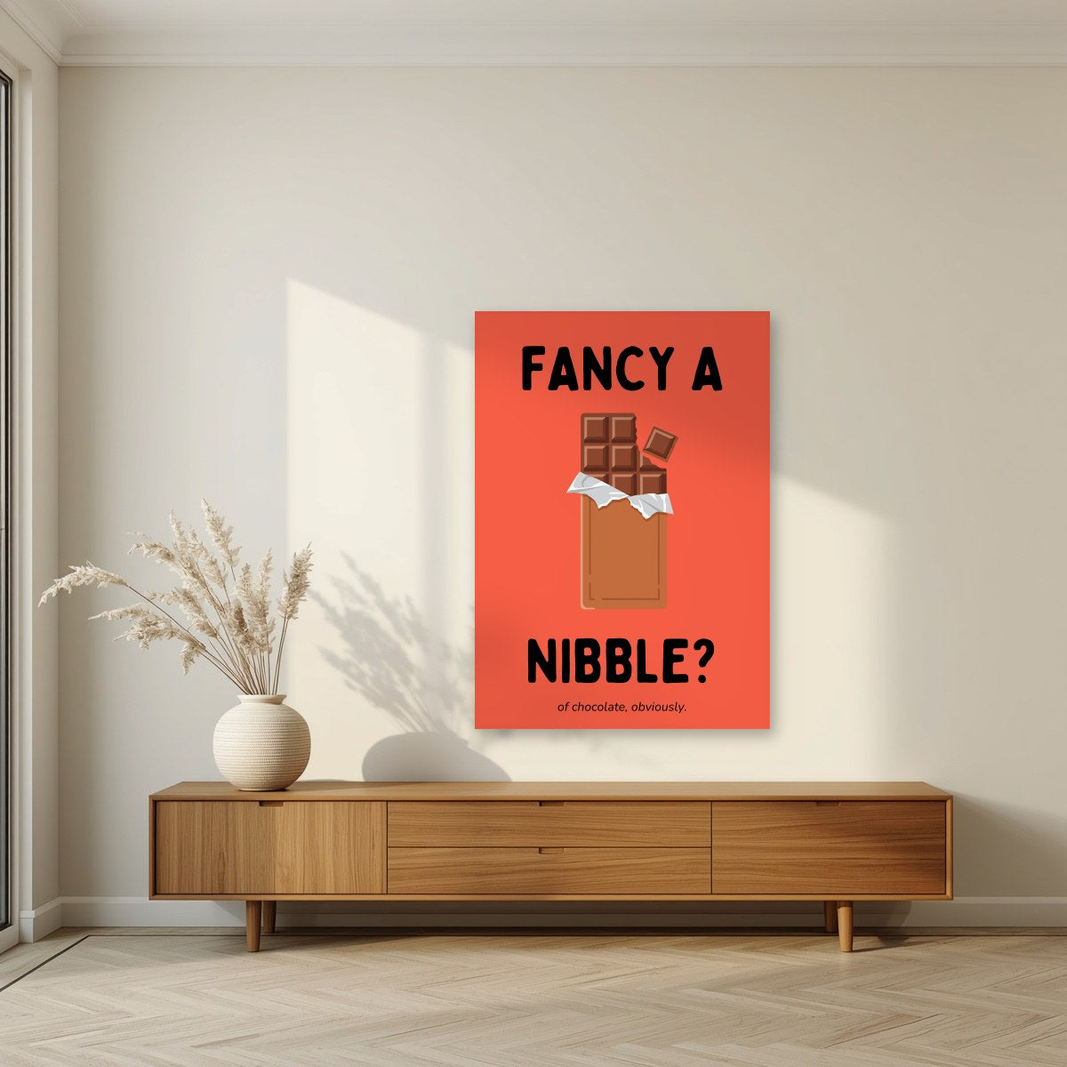 Fancy a Nibble – Ketchup Coral art print, unframed poster, styled in a living room