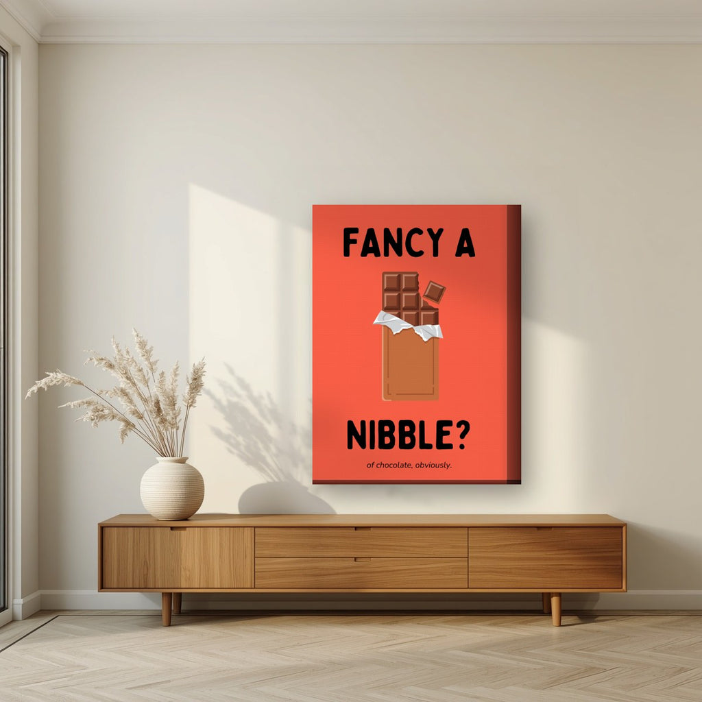 Fancy a Nibble – Ketchup Coral art print, on thick canvas, styled in a living room