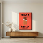 Fancy a Nibble – Ketchup Coral art print, on thick canvas, styled in a living room