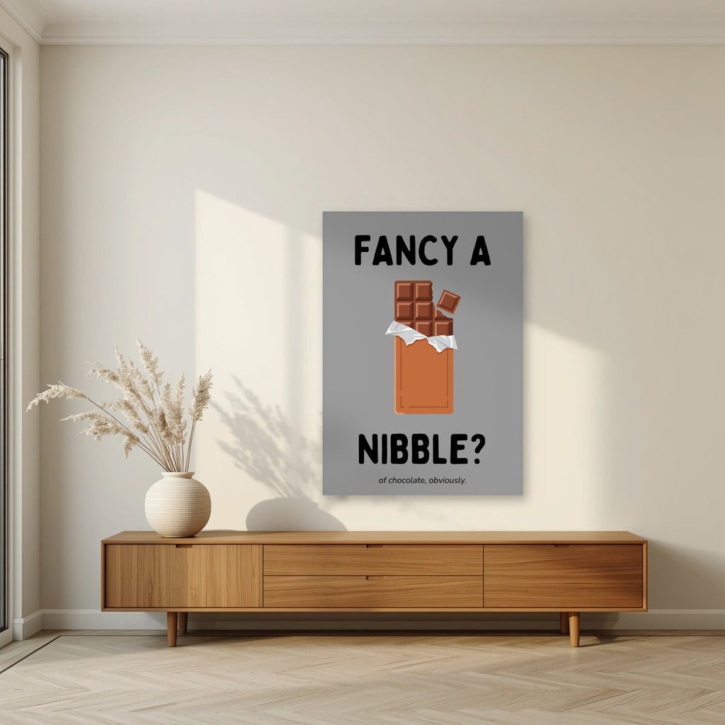 Fancy a Nibble – Pebble Grey art print, unframed poster, styled in a living room