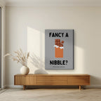 Fancy a Nibble – Pebble Grey art print, on slim canvas, styled in a living room