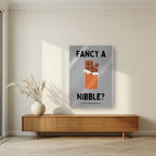 Fancy a Nibble – Pebble Grey art print, as an acrylic print, styled in a living room