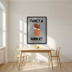 Fancy a Nibble – Pebble Grey art print, in a black frame, styled in a kitchen