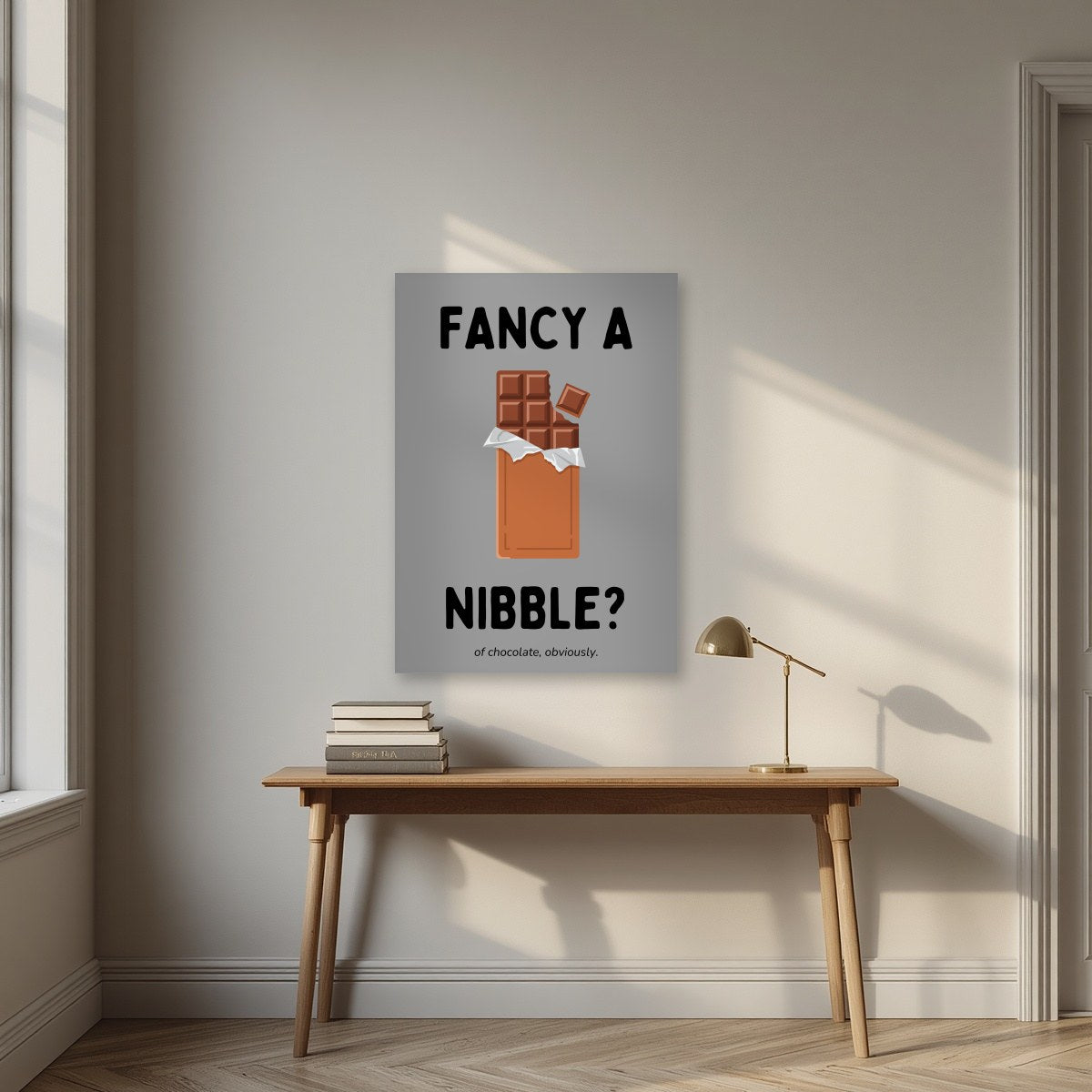Fancy a Nibble – Pebble Grey art print, unframed poster, styled in a desk