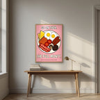 The Full Monty – Bacon Blush art print, in an oak frame, styled in a desk