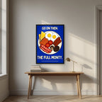 The Full Monty – Britannia Blue art print, in a black frame, styled in a desk