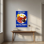 The Full Monty – Britannia Blue art print, in a white frame, styled in a desk