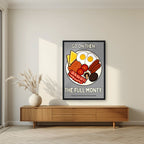 The Full Monty – Drizzle Grey art print, in a black frame, styled in a living room