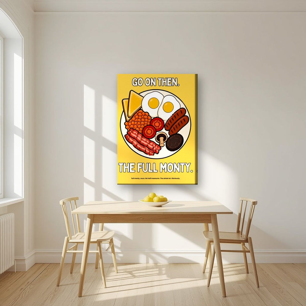 The Full Monty – English Mustard art print, on slim canvas, styled in a kitchen