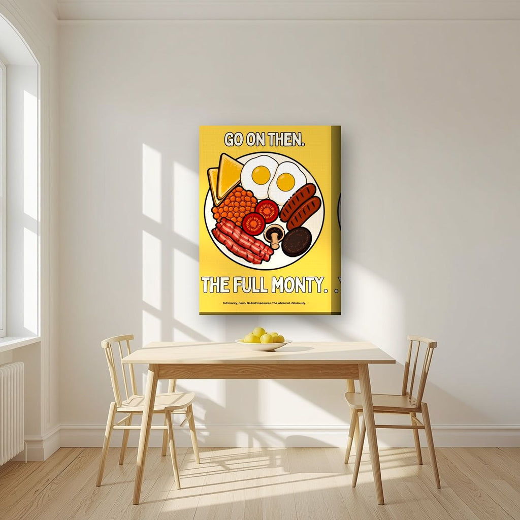 The Full Monty – English Mustard art print, on thick canvas, styled in a kitchen