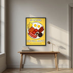 The Full Monty – English Mustard art print, in a black frame, styled in a desk