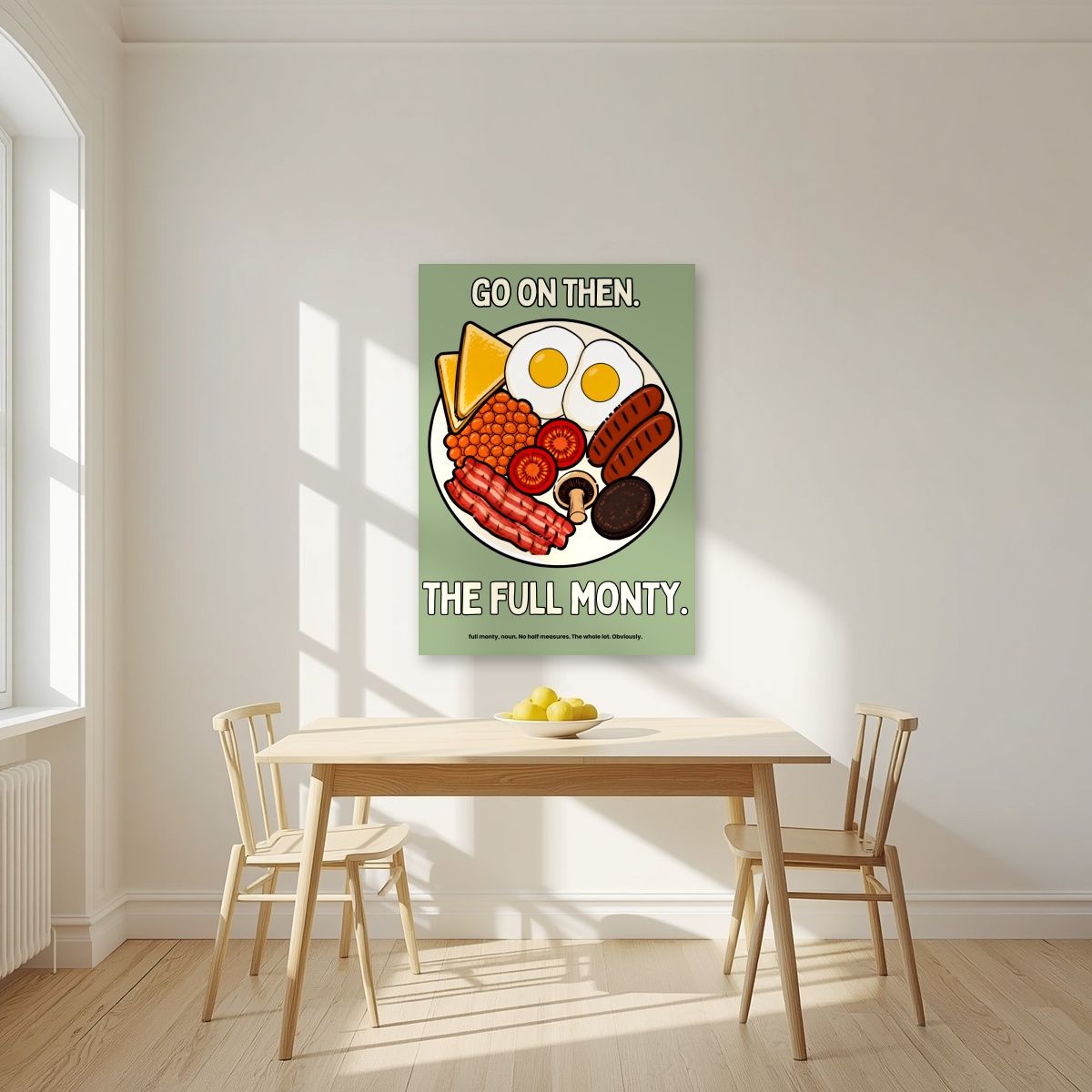 The Full Monty – Garden Sage art print, unframed poster, styled in a kitchen