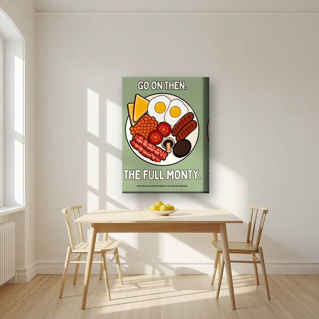 The Full Monty – Garden Sage art print, on thick canvas, styled in a kitchen