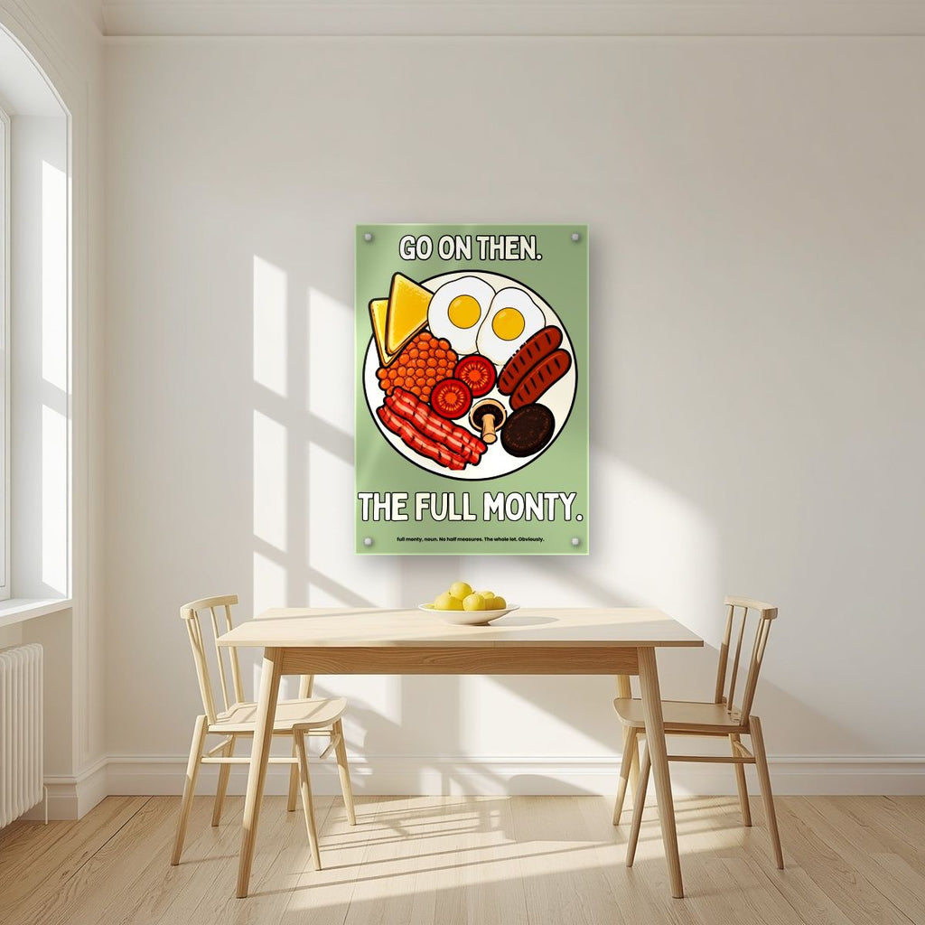 The Full Monty – Garden Sage art print, as an acrylic print, styled in a kitchen