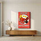 The Full Monty – Ketchup Coral art print, on thick canvas, styled in a living room