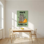 Grate to Meet You – Allotment Sage art print, unframed poster, styled in a kitchen